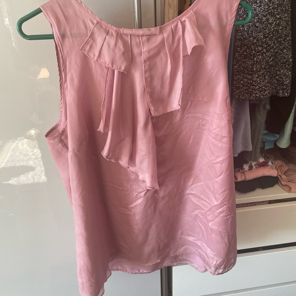 NY Collection Pink Ruffle Front Blouse